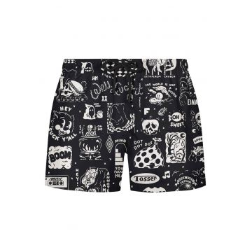 Pantaloni scurti de baie cu snur si imprimeu grafic