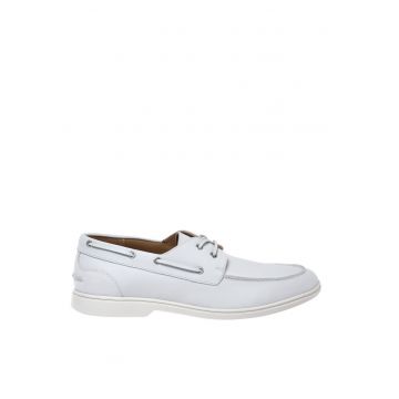 Pantofi boat uni de piele - Alb
