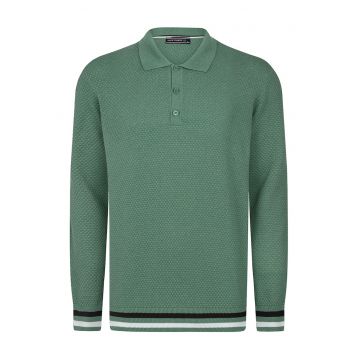 Pulover polo cu accente in dungi - Negru/Alb optic/Verde sparanghel