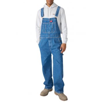 Salopeta din denim cu croiala dreapta si model cu logo discret