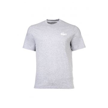 Tricou cu decolteu la baza gatului si logo - Gri