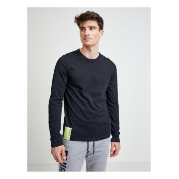 Bluza din bumbac cu model uni si decolteu la baza gatului