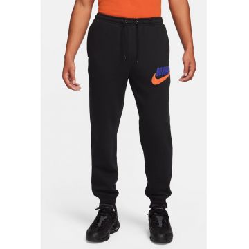 Pantaloni de trening conici cu snur si logo brodat - Negru/Portocaliu