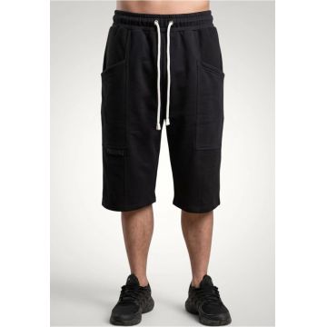 Pantaloni scurti 3/4 pentru barbati cu buzunare aplicate din bumbac premium - Negru