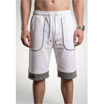 Pantaloni scurti barbati cu buzunare conturate din bumbac premium - Alb