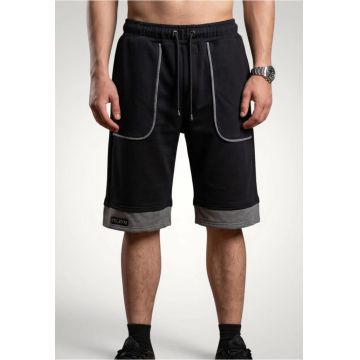 Pantaloni scurti barbati cu buzunare conturate din bumbac premium - Negru