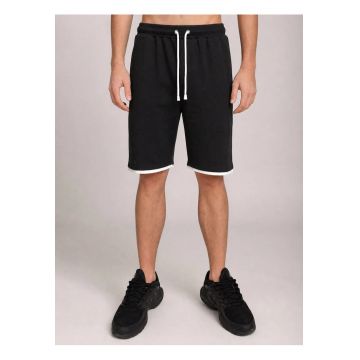 Pantaloni scurti cu banda contrastanta pentru Barbati din Bumbac premium - Negru
