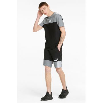 Pantaloni scurti cu model colorblock si talie elastica - Alb/Negru/Gri melange