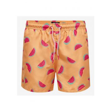 Pantaloni scurti de baie cu imprimeu cu pepene rosu Ted -