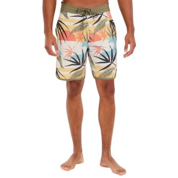 Pantaloni scurti de baie cu imprimeu tropical si talie medie