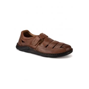 Sandale barbati -  velcro - maro - tesatura -