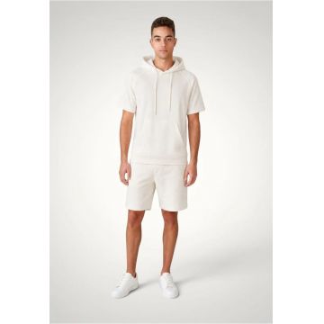 Set vara pentru barbati - Hoody maneca scurta si Pantaloni scurti - Bumbac premium - Alb