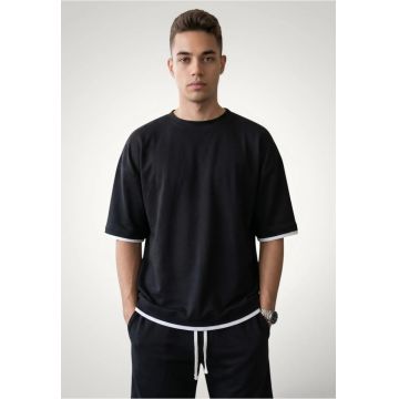 Tricou barbati contrastat - Bumbac premium - Negru