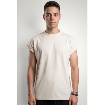 Tricou barbati cu maneca scurta din bumbac premium - Alb murdar