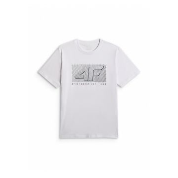 Tricou barbati  regular - imprimeu - alb - bumbac -