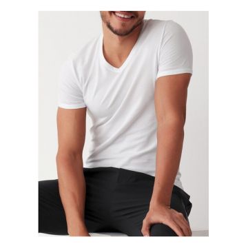 Tricou bumbac barbati cu decolteu in V  GU033 0001 - Alb
