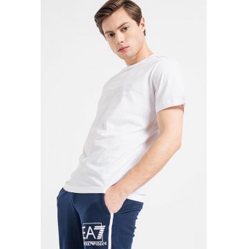 Tricou de bumbac cu aplicatie logo - Alb