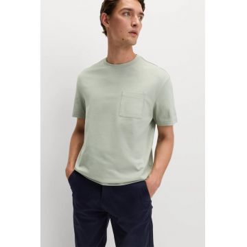Tricou de bumbac cu buzunar aplicat pe piept - Verde pal