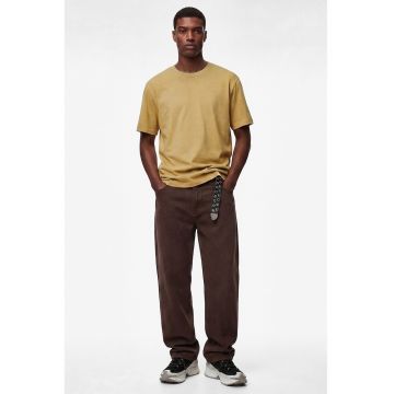 Tricou de bumbac cu decolteu la baza gatului - Galben/Galben pai