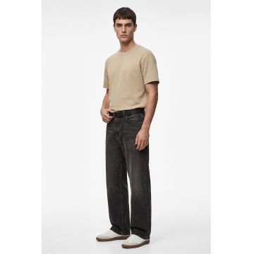 Tricou de bumbac cu decolteu rotund - Bej inchis