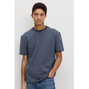 Tricou lejer cu dungi - Albastru inchis/Alb optic