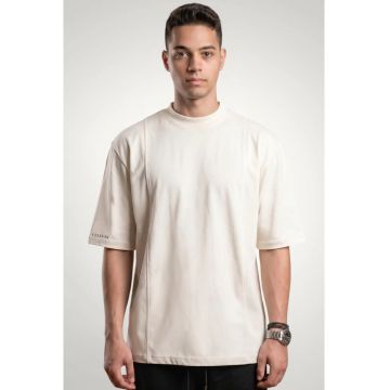 Tricou pentru barbati din bumbac premium - cusaturi ornamentale - Alb murdar