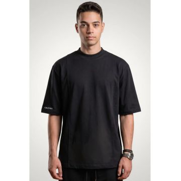 Tricou pentru barbati din bumbac premium - cusaturi ornamentale - Negru