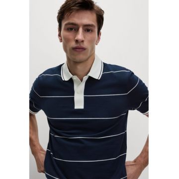 Tricou polo cu dungi - Alb optic/Bleumarin