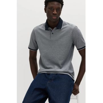 Tricou polo cu garnituri contrastante - Gri deschis/Bleumarin