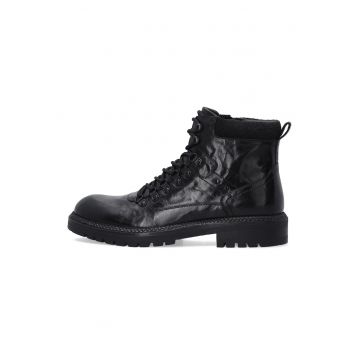 Botine negre din piele pentru barbati - cu izolatie