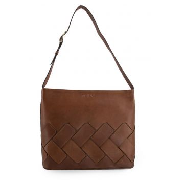Geanta crossbody din piele cu garnitura cu aspect impletit