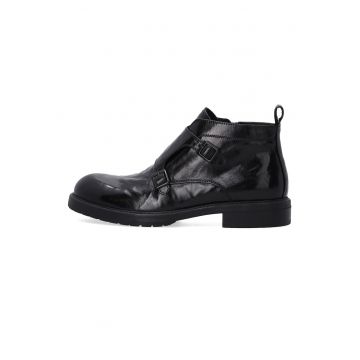 Ghete negre din piele pentru barbati cu inchidere tip monk