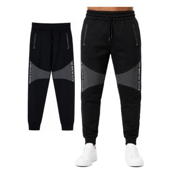 Pantaloni lungi cu detalii contrastante - Negru/Gri