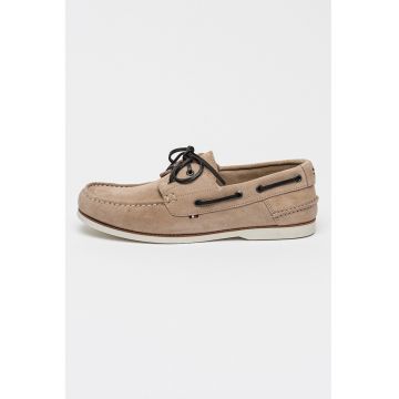 Pantofi boat din piele intoarsa cu varf rotund