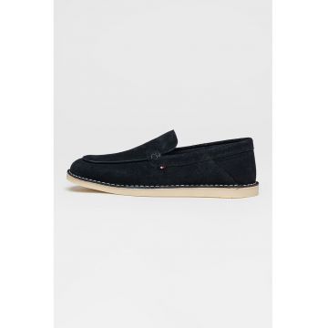 Pantofi loafer din piele intoarsa cu model uni - Albastru ultramarin