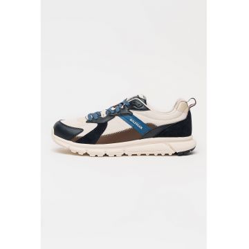 Pantofi sport cu garnituri contrastante - Alb/Maro inchis/Albastru inchis