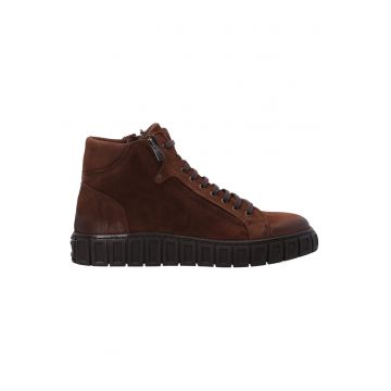 Pantofi sport cu profil inalt din piele nabuc