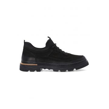 Pantofi sport din piele nabuc cu profil jos