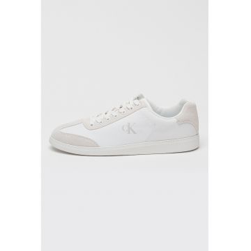 Pantofi sport low-cut din material textil si piele intoarsa - Alb optic