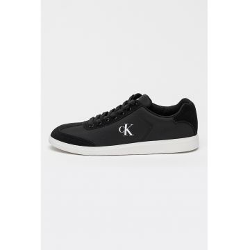 Pantofi sport low-cut din material textil si piele intoarsa - Negru stins