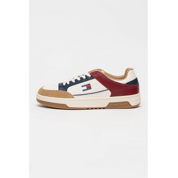 Pantofi sport low-cut din piele - Alb/Albastru inchis/Rosu inchis