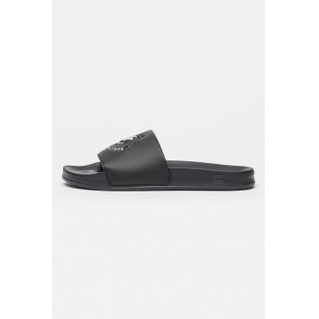 Papuci de piele ecologica cu logo - Negru carbon