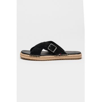 Papuci de piele intoarsa cu barete incrucisate - Black Onyx