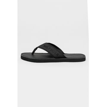 Papuci flip-flop textili cu logo - Negru stins