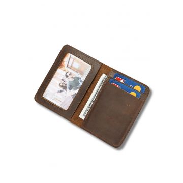 Portofel mic piele naturala crazy horse retro Clas Busy Lady & Gentleman maro