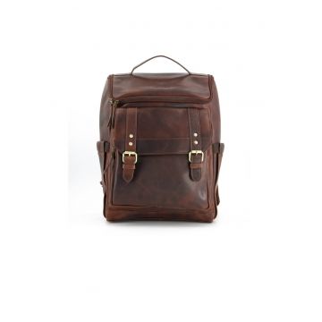 Rucsac din piele cu buzunare exterioare