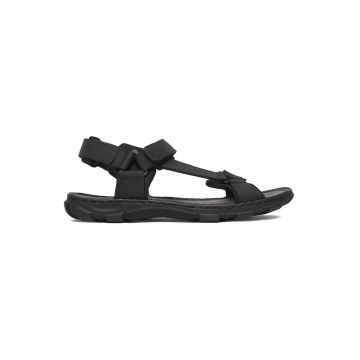 Sandale barbatesti  din piele naturala - negru - sistem inchidere Velcro