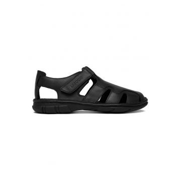 Sandale barbatesti  piele naturala - negru - inchidere velcro - design minimalist