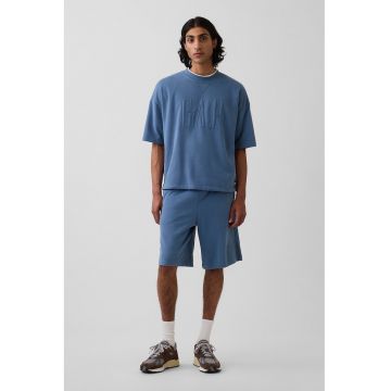 Tricou din amestec de bumbac cu logo in relief - Albastru inchis