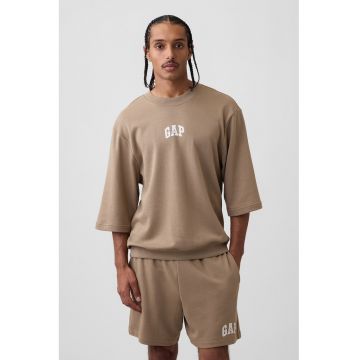 Tricou supradimensionat cu maneci cazute - Maro taupe